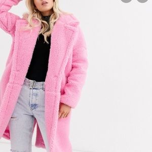 ISO missguided pink teddy coat size small